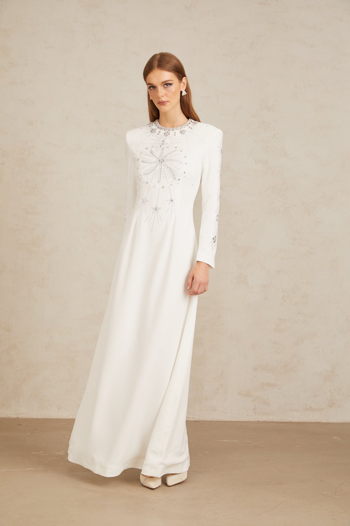 Aurohaya Aloïse White Embellished Maxi Gown