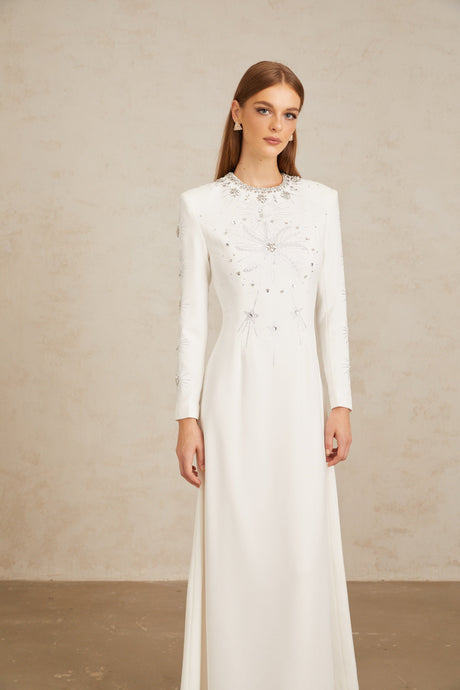 Aurohaya Aloïse White Embellished Maxi Gown