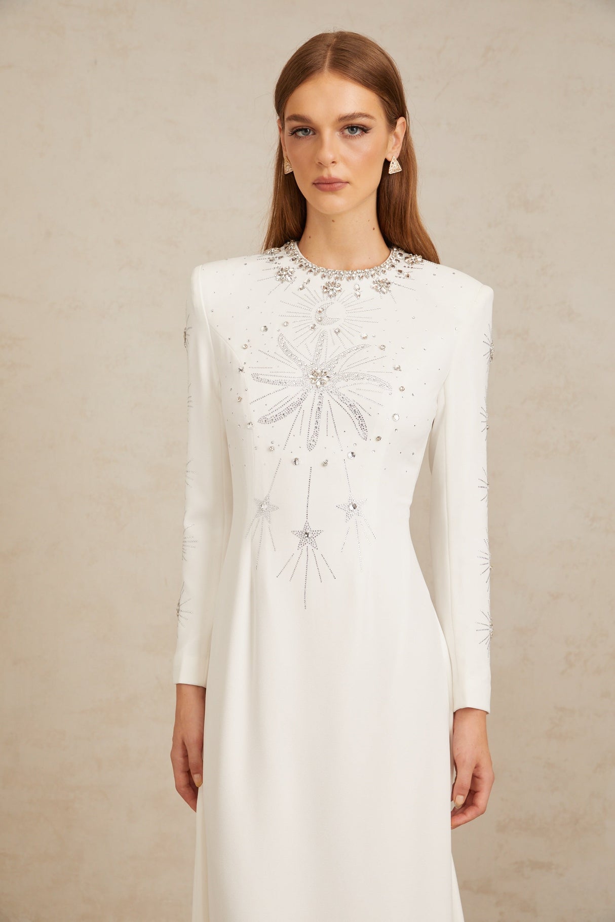 Aurohaya Aloïse White Embellished Maxi Gown