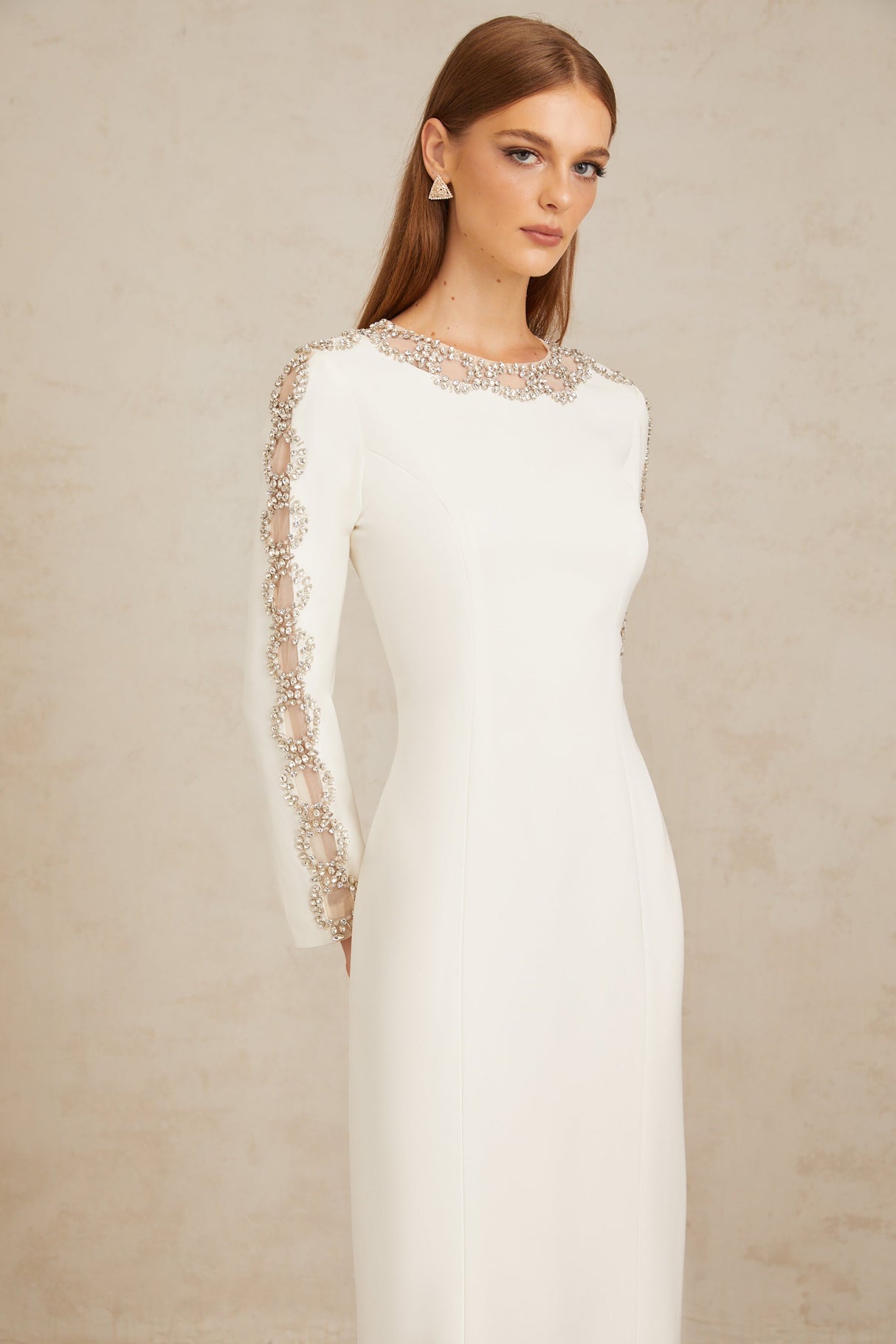 Aurohaya Freja White Crystal Embellished Maxi Gown