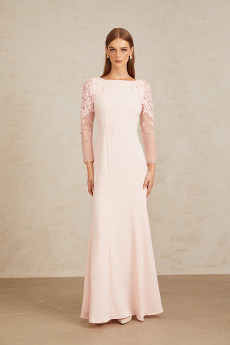 Aurohaya Gunnel Pink Flared Embellished Maxi Gown