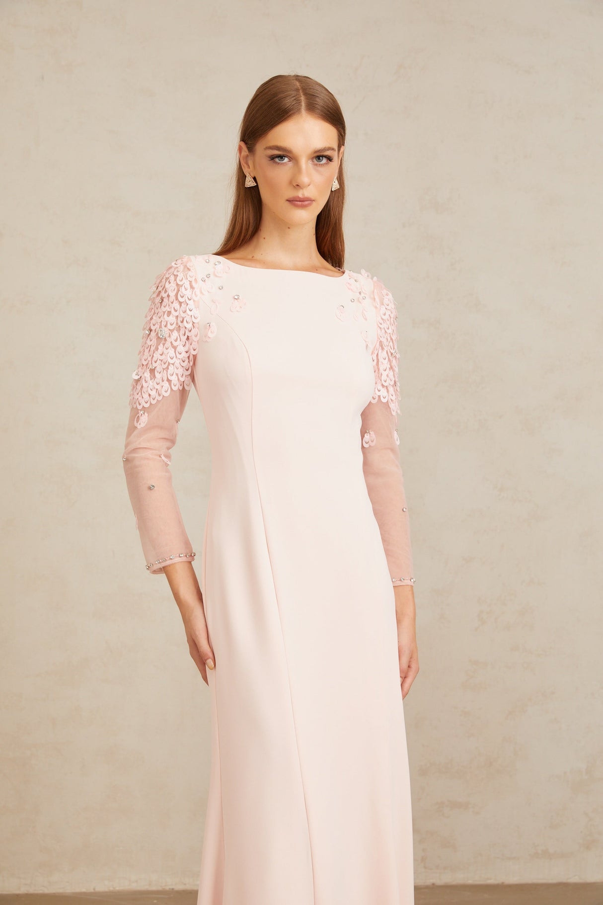 Aurohaya Gunnel Pink Flared Embellished Maxi Gown