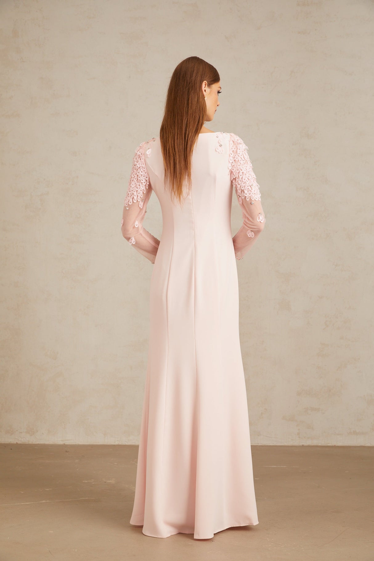 Aurohaya Gunnel Pink Flared Embellished Maxi Gown