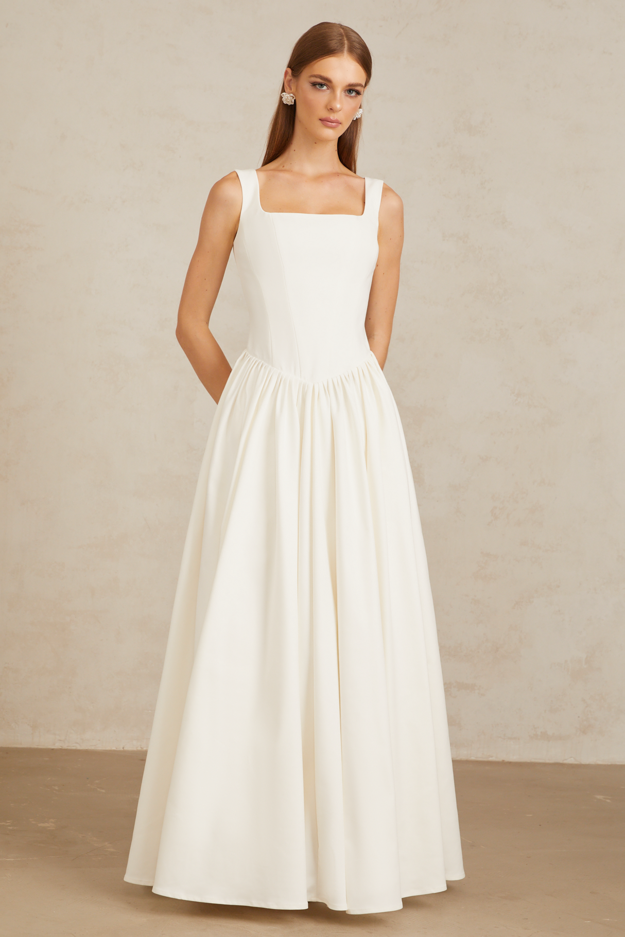 Aurohaya Sadie White Pleated Corset Maxi Gown