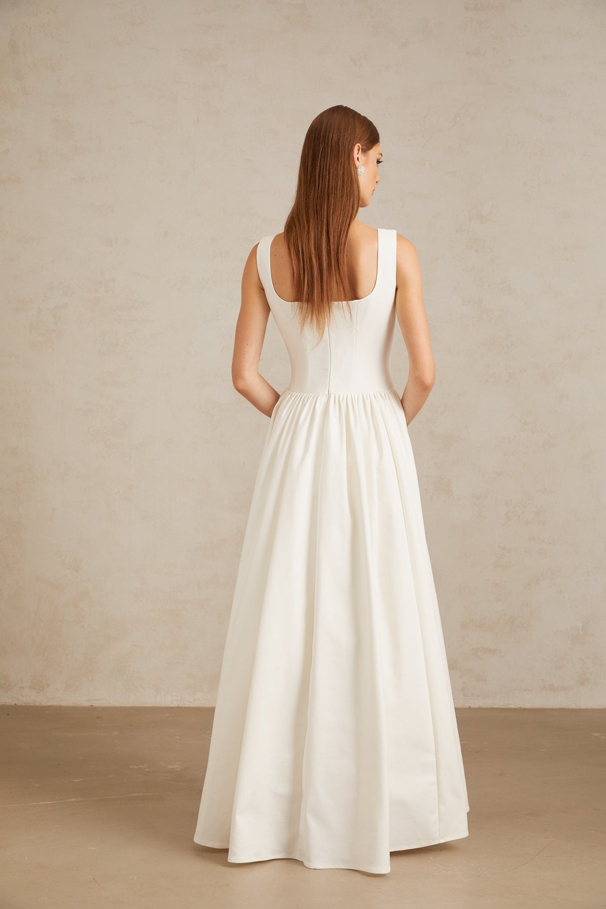 Aurohaya Sadie White Pleated Corset Maxi Gown