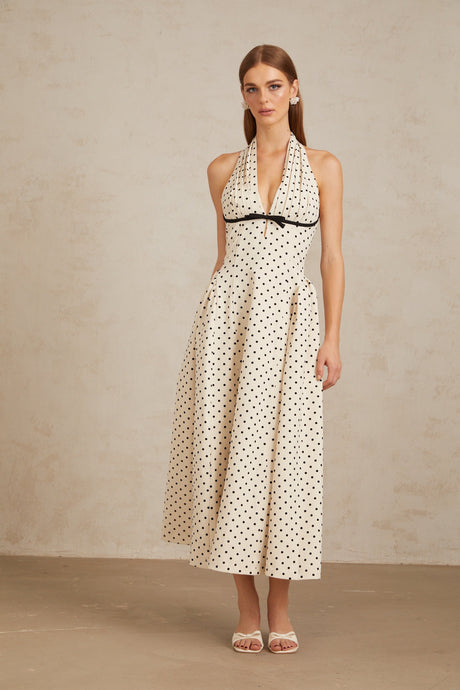 Aurohaya Gitane White Polka Dot Midi Dress