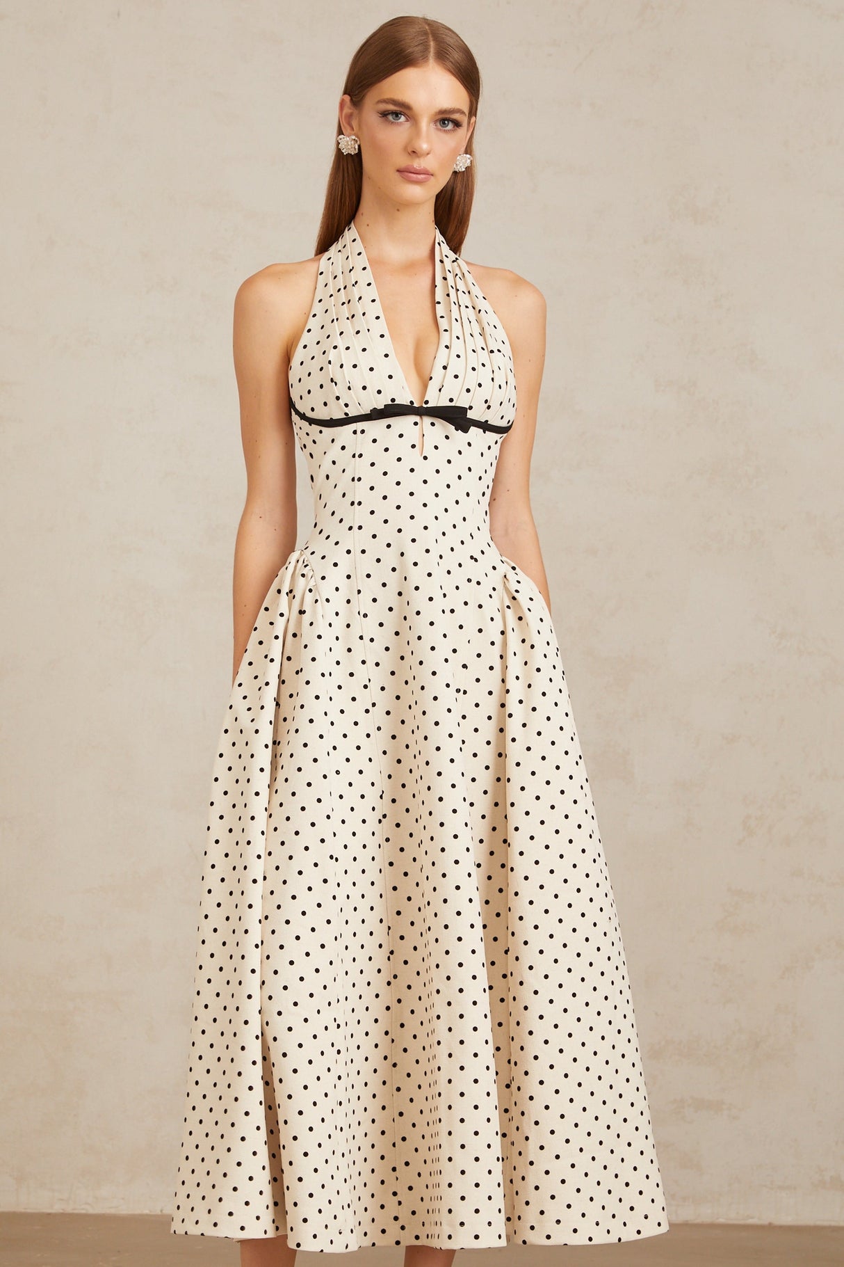 Aurohaya Estelle White Polka Dot Midi Dress White