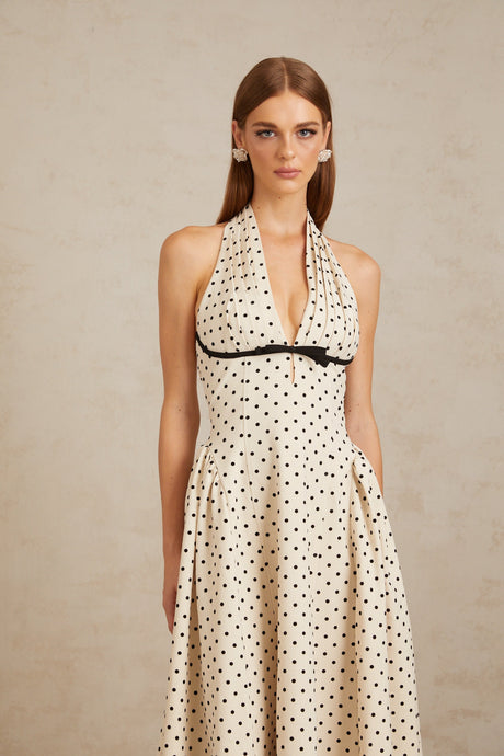 Aurohaya Gitane White Polka Dot Midi Dress