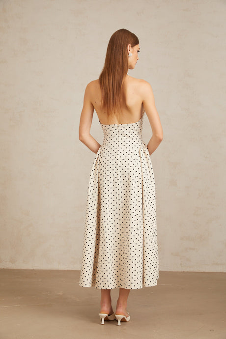 Aurohaya Estelle White Polka Dot Midi Dress