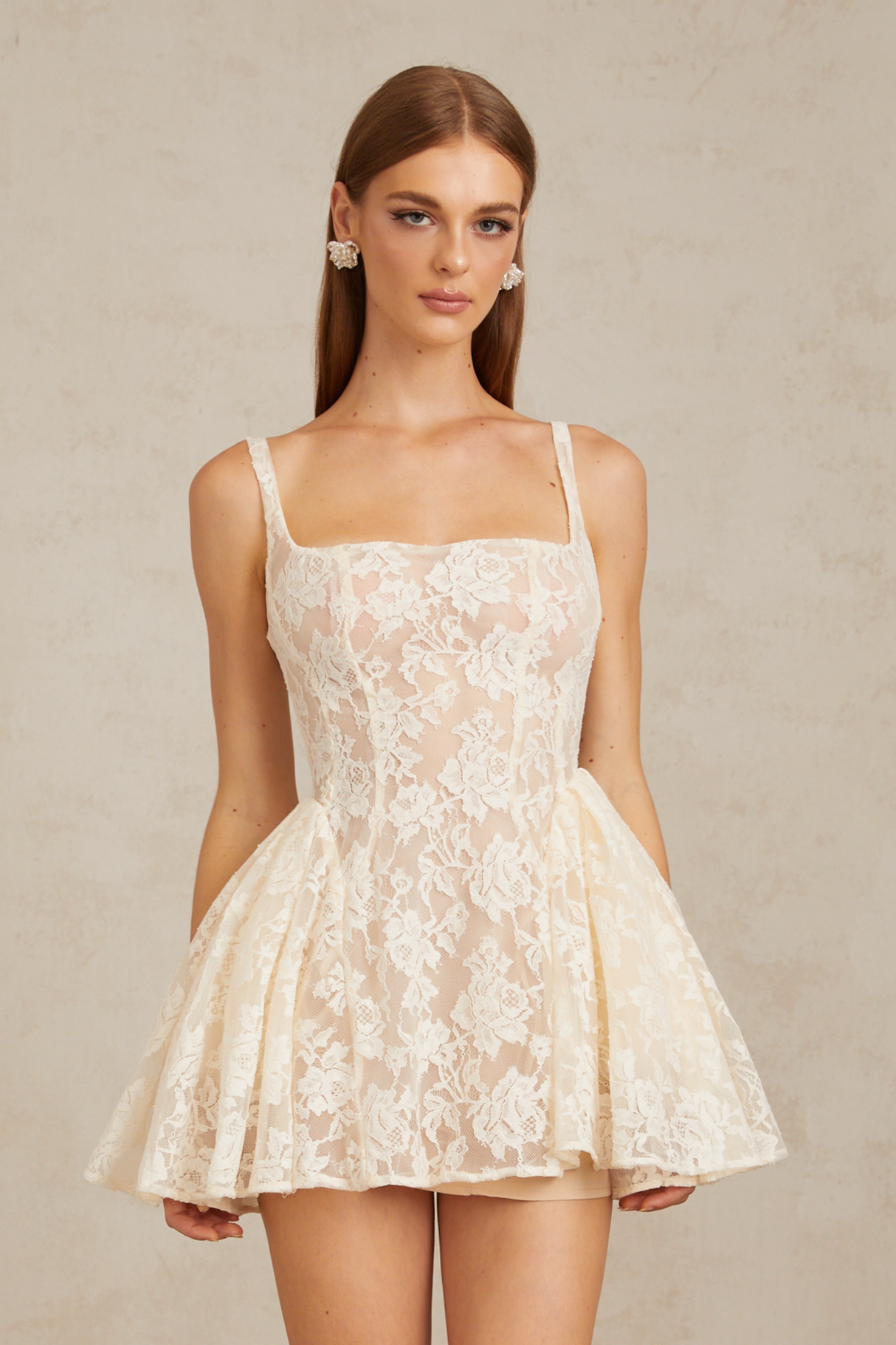 Aurohaya Euphemia Cream White Floral Lace Mini Dress