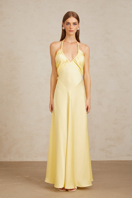 Aurohaya Hannele Yellow Self-Tie Halterneck Maxi Dress