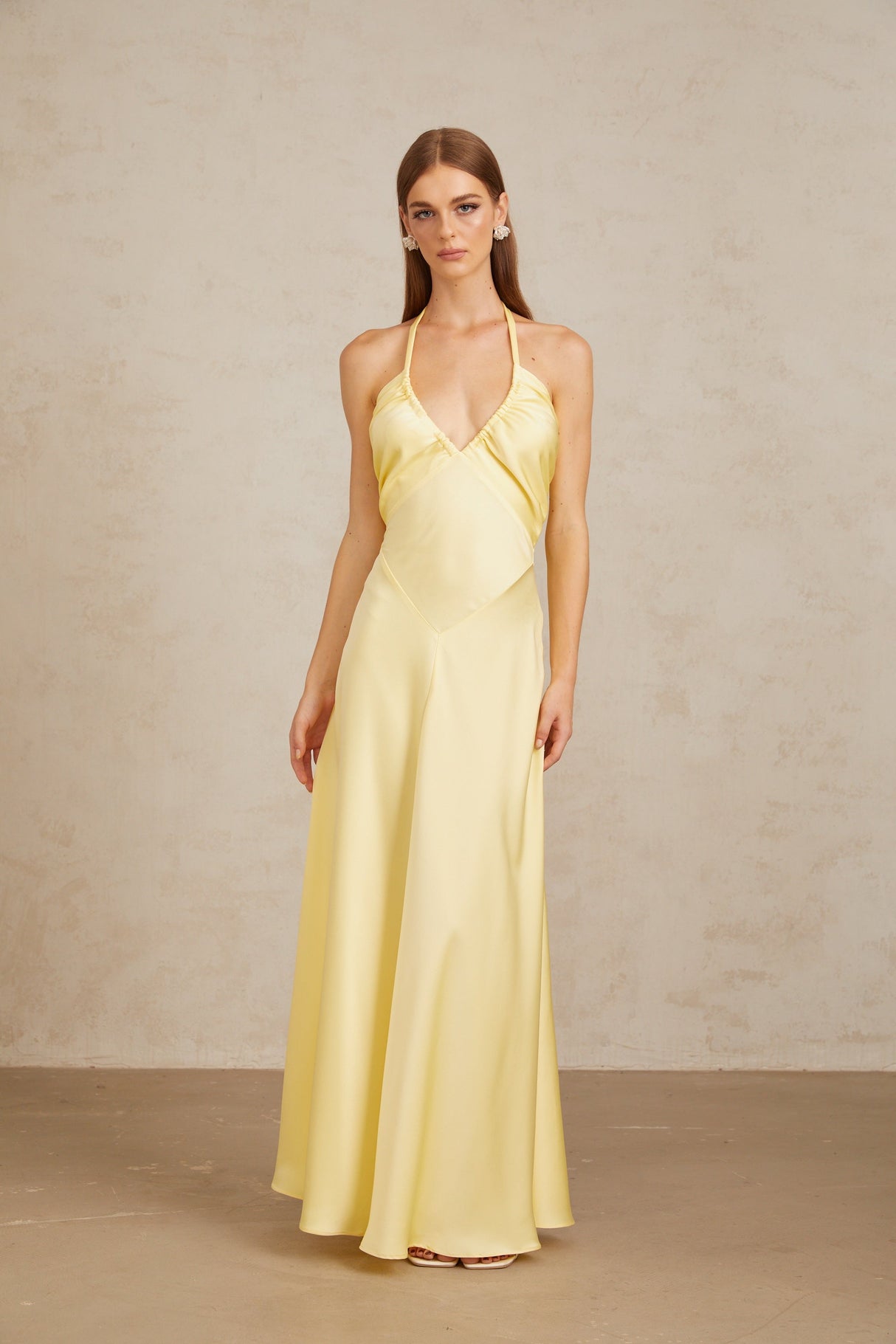 Aurohaya Hannele Yellow Self-Tie Halterneck Maxi Dress