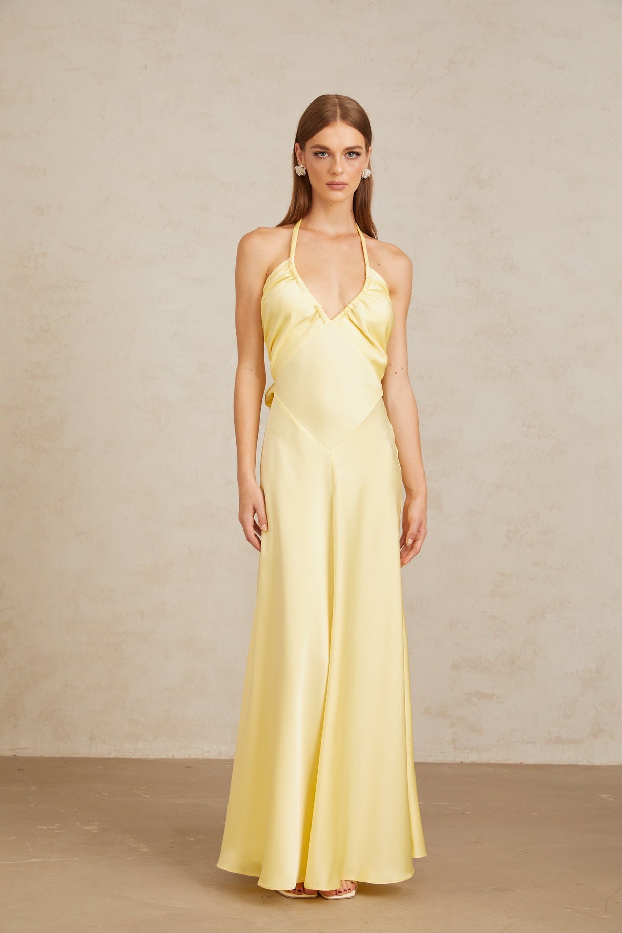 Aurohaya Hannele Yellow Self-Tie Halterneck Maxi Dress