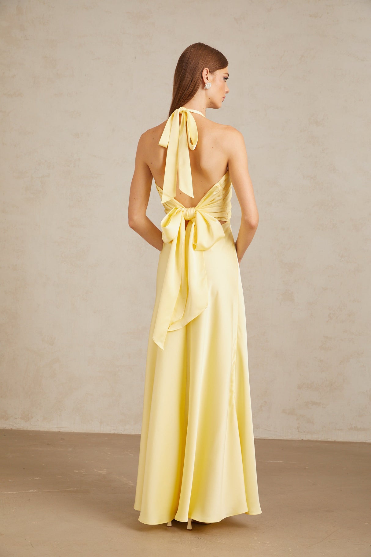 Aurohaya Hannele Yellow Self-Tie Halterneck Maxi Dress