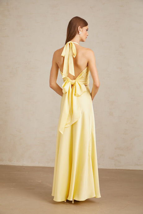 Aurohaya Hannele Yellow Self-Tie Halterneck Maxi Dress