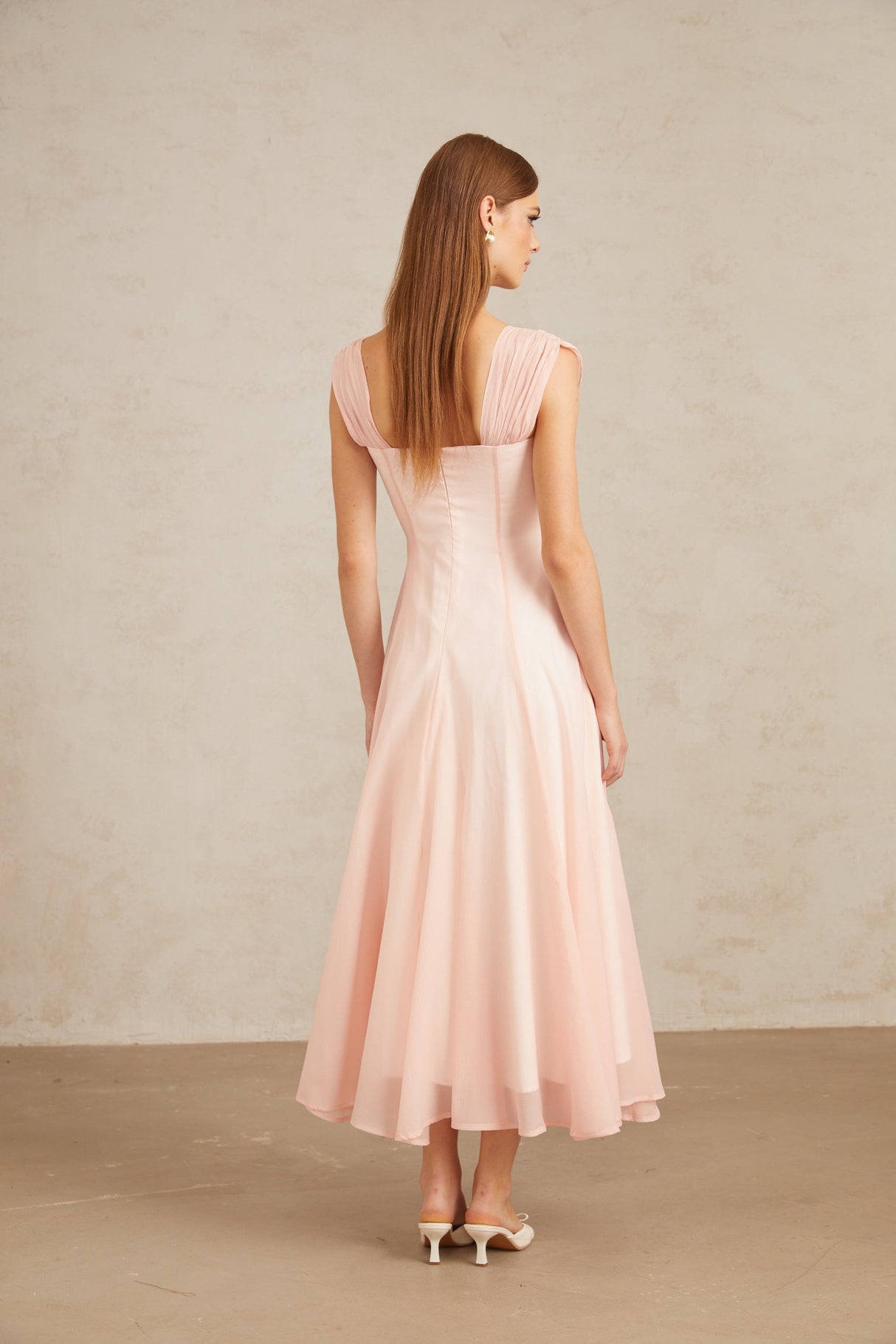 Aurohaya Érasme Pink Flounced Midi Dress