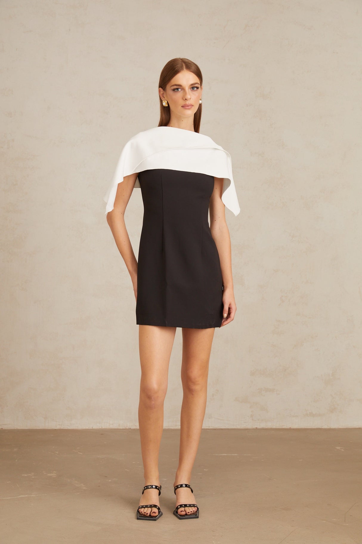 Aurohaya Constance Black A-Line Mini Dress with Cape Detail
