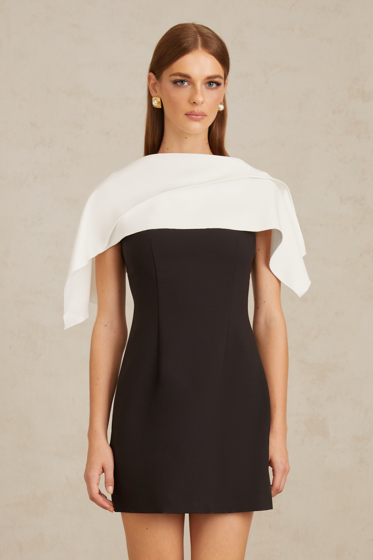 Aurohaya Constance Black A-Line Mini Dress with Cape Detail