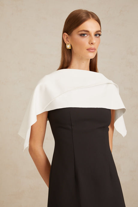 Aurohaya Constance Black A-Line Mini Dress with Cape Detail