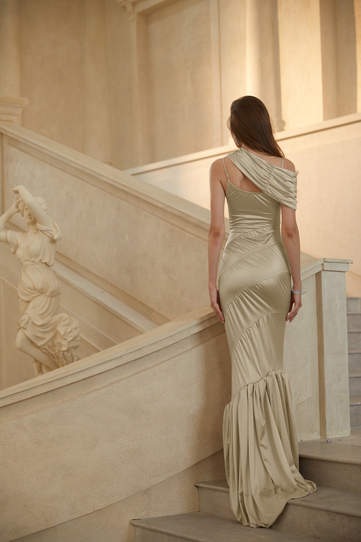 Aurohaya Cecilia Neutral Sea Ammonite Shirred Maxi Dress