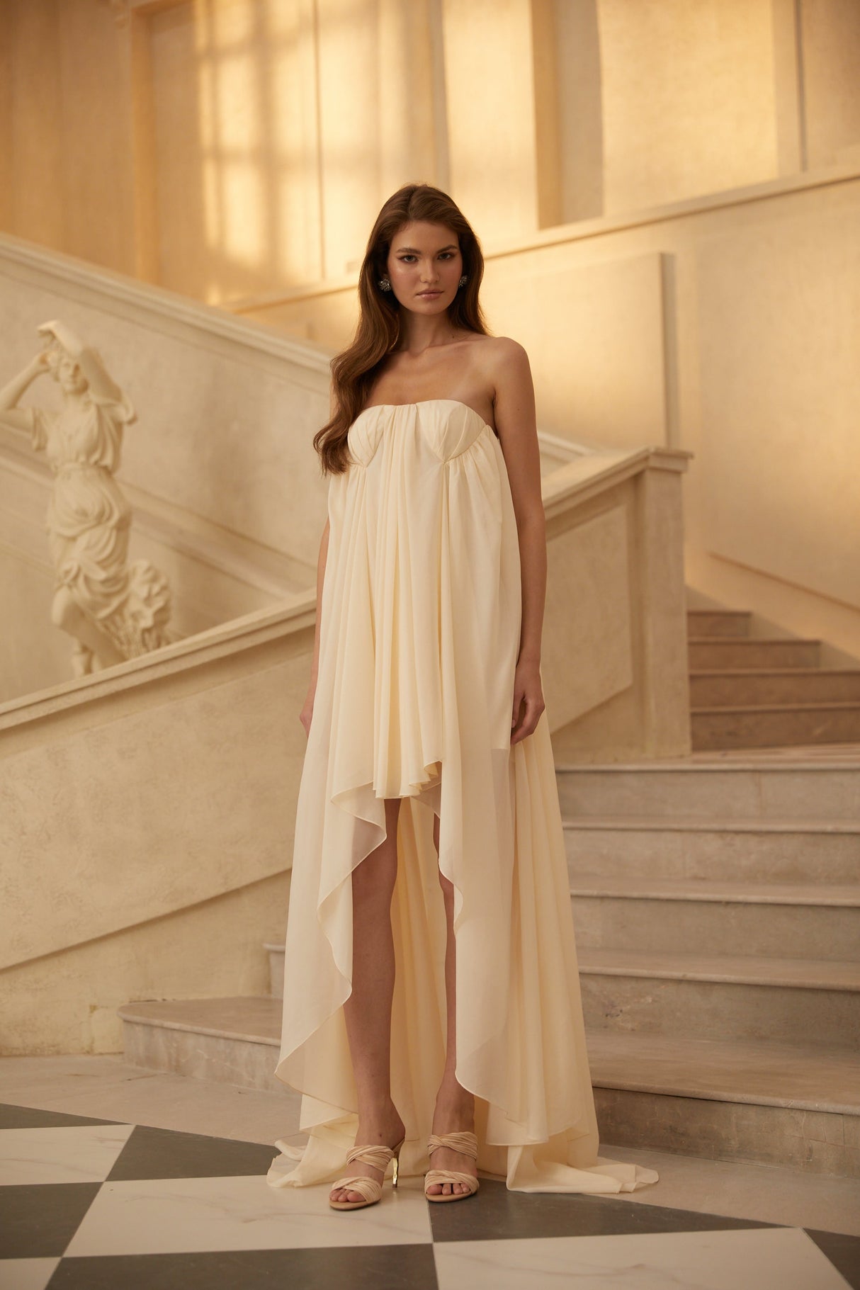 Aurohaya Anneli Beige Mullet Chiffon Midi Dress