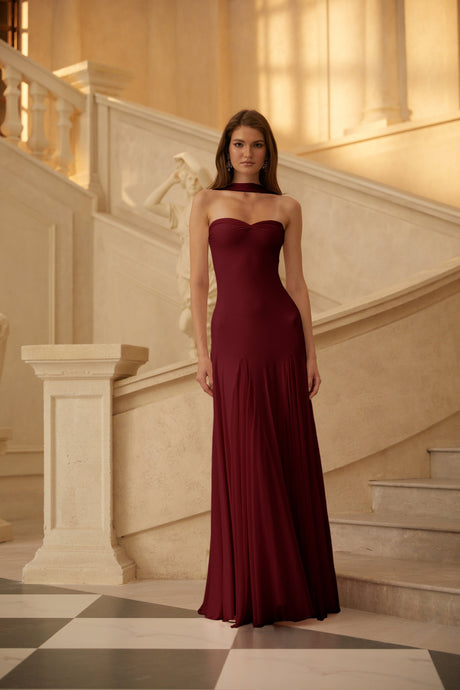Aurohaya Rêverie Red Sweetheart Neck Maxi Dress