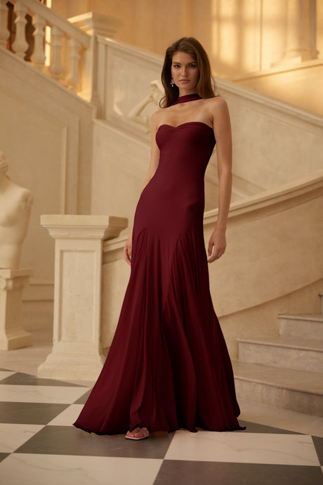 Aurohaya Rêverie Red Sweetheart Neck Maxi Dress