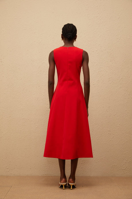 Aurohaya Mackenzie Red Floral Embroidered Midi Dress