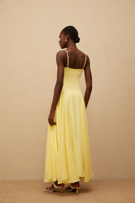 Aurohaya Sofie Yellow Pleated Maxi Dress
