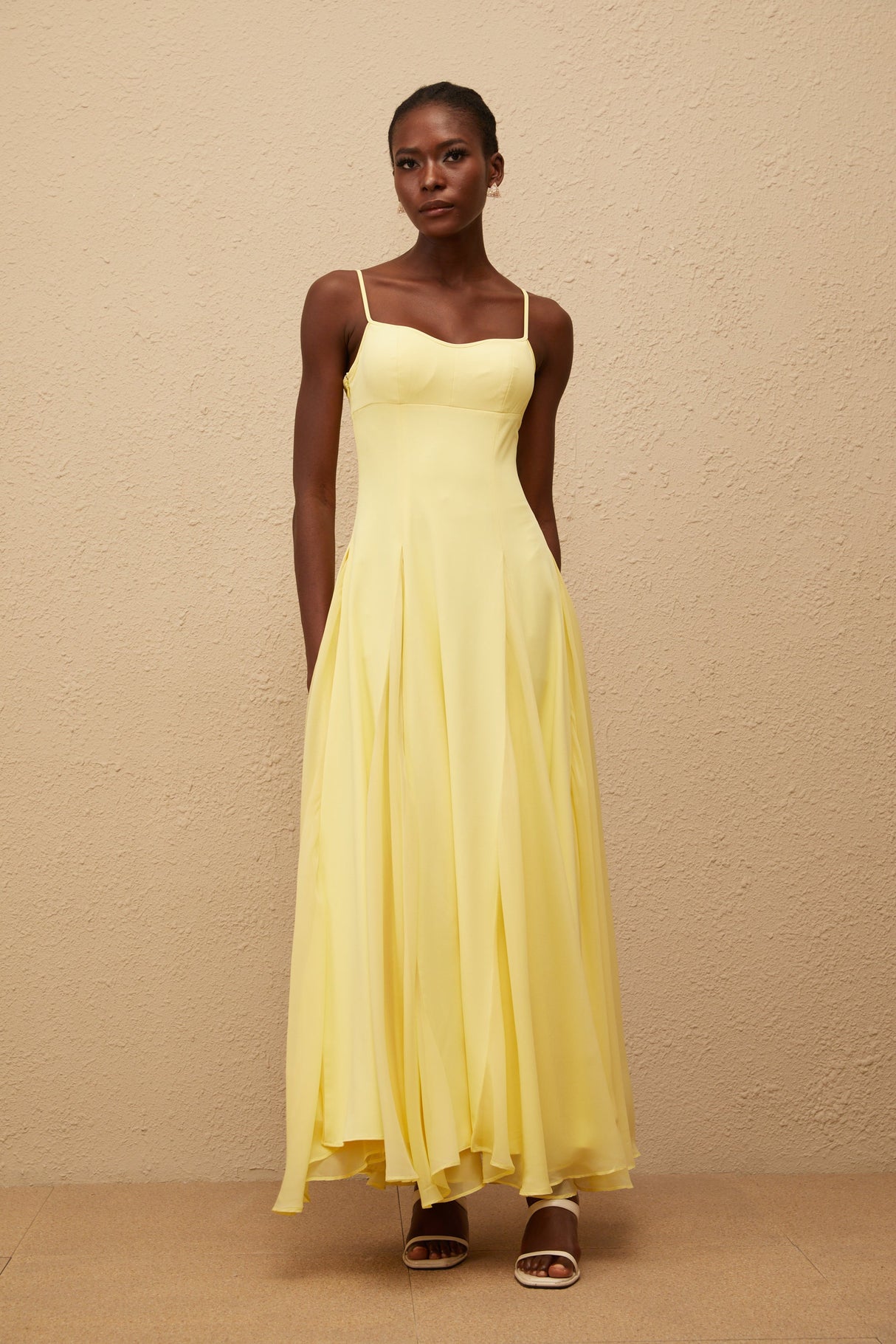Aurohaya Sofie Yellow Pleated Maxi Dress