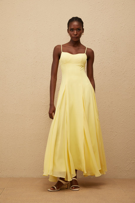 Aurohaya Sofie Yellow Pleated Maxi Dress