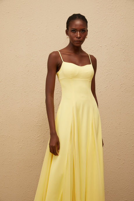 Aurohaya Sofie Yellow Pleated Maxi Dress