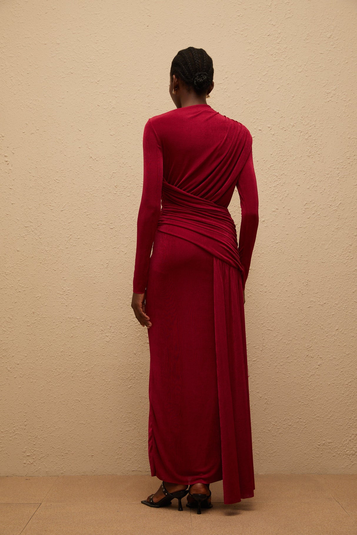 Aurohaya Charme Red Ruched Maxi Dress