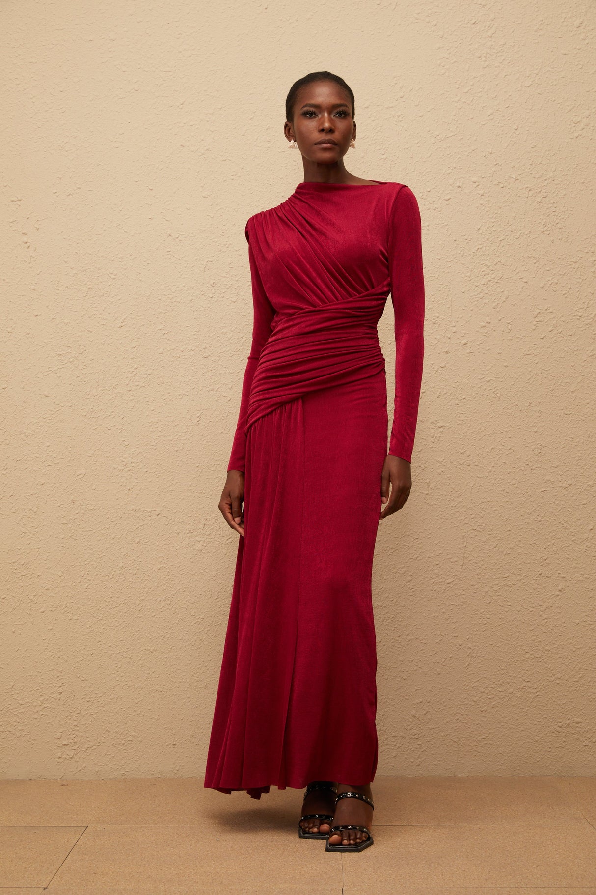 Aurohaya Charme Red Ruched Maxi Dress