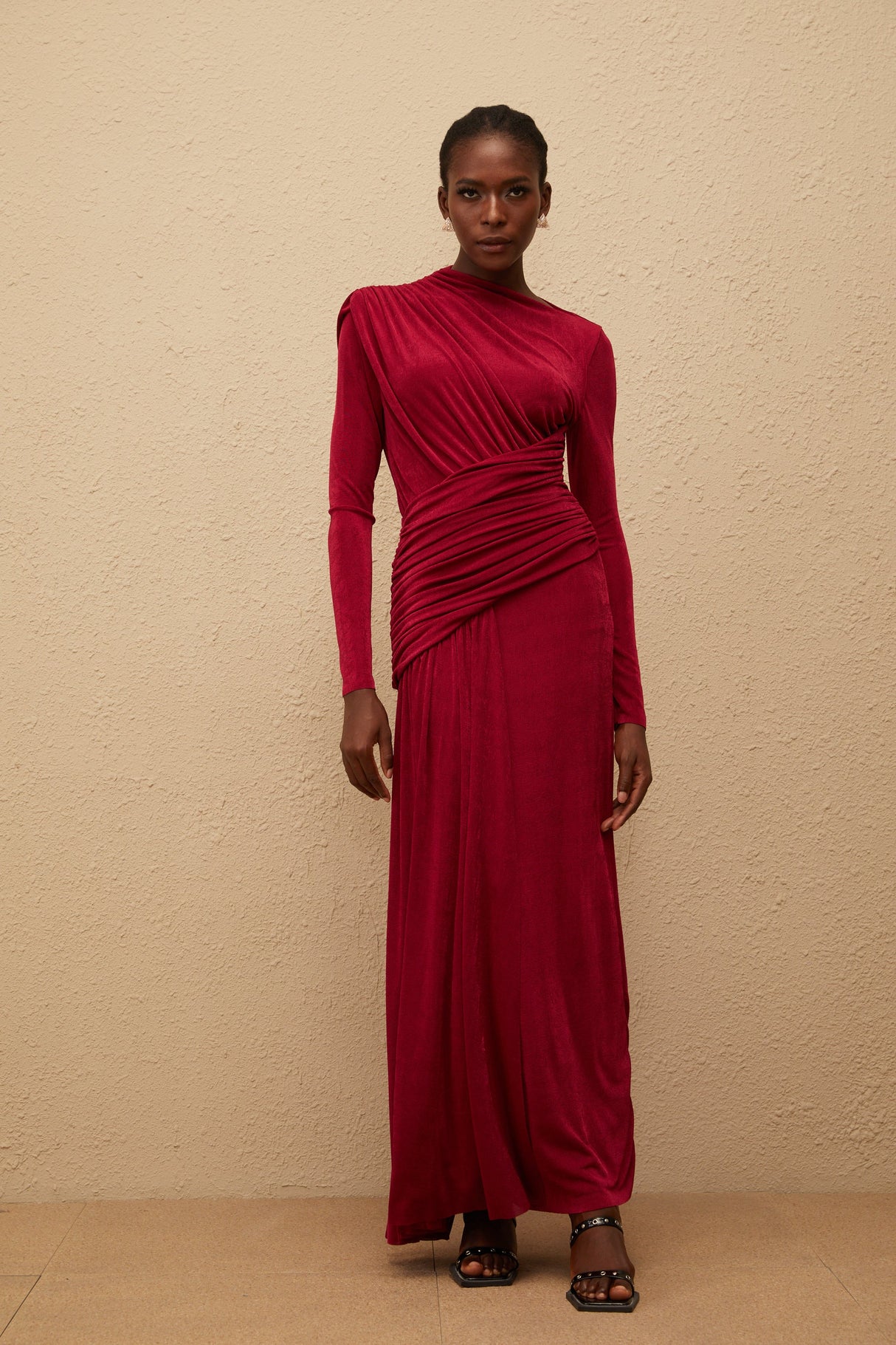 Aurohaya Charme Red Ruched Maxi Dress