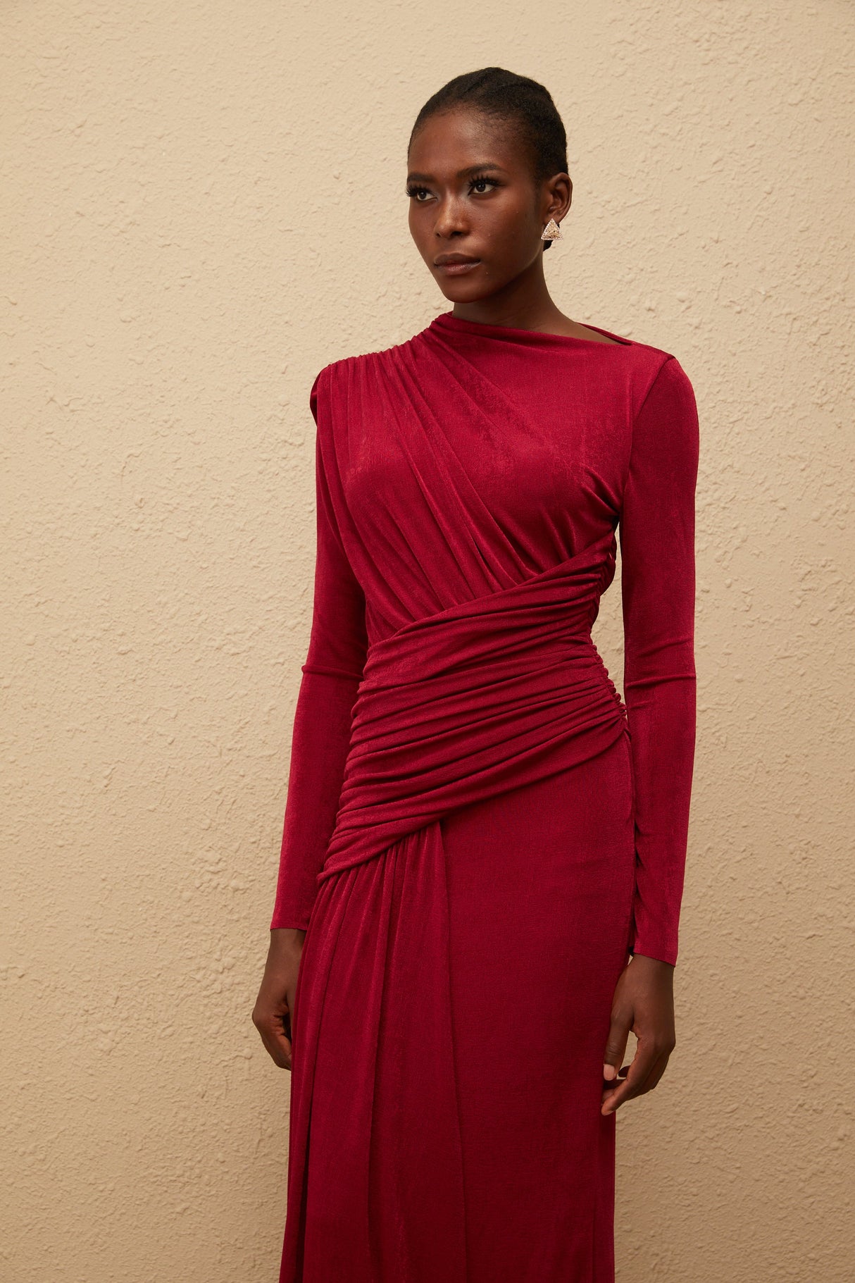 Aurohaya Charme Red Ruched Maxi Dress