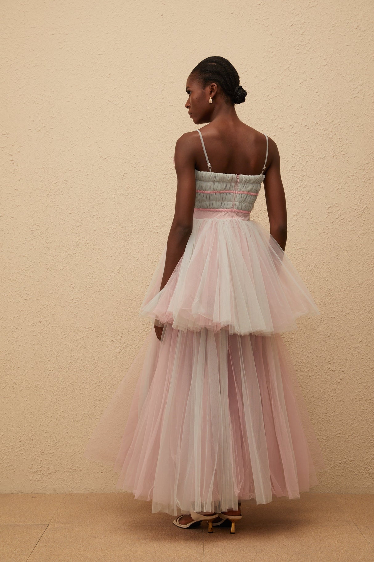Aurohaya Hermione Grey 3D Petal Tulle Maxi Dress