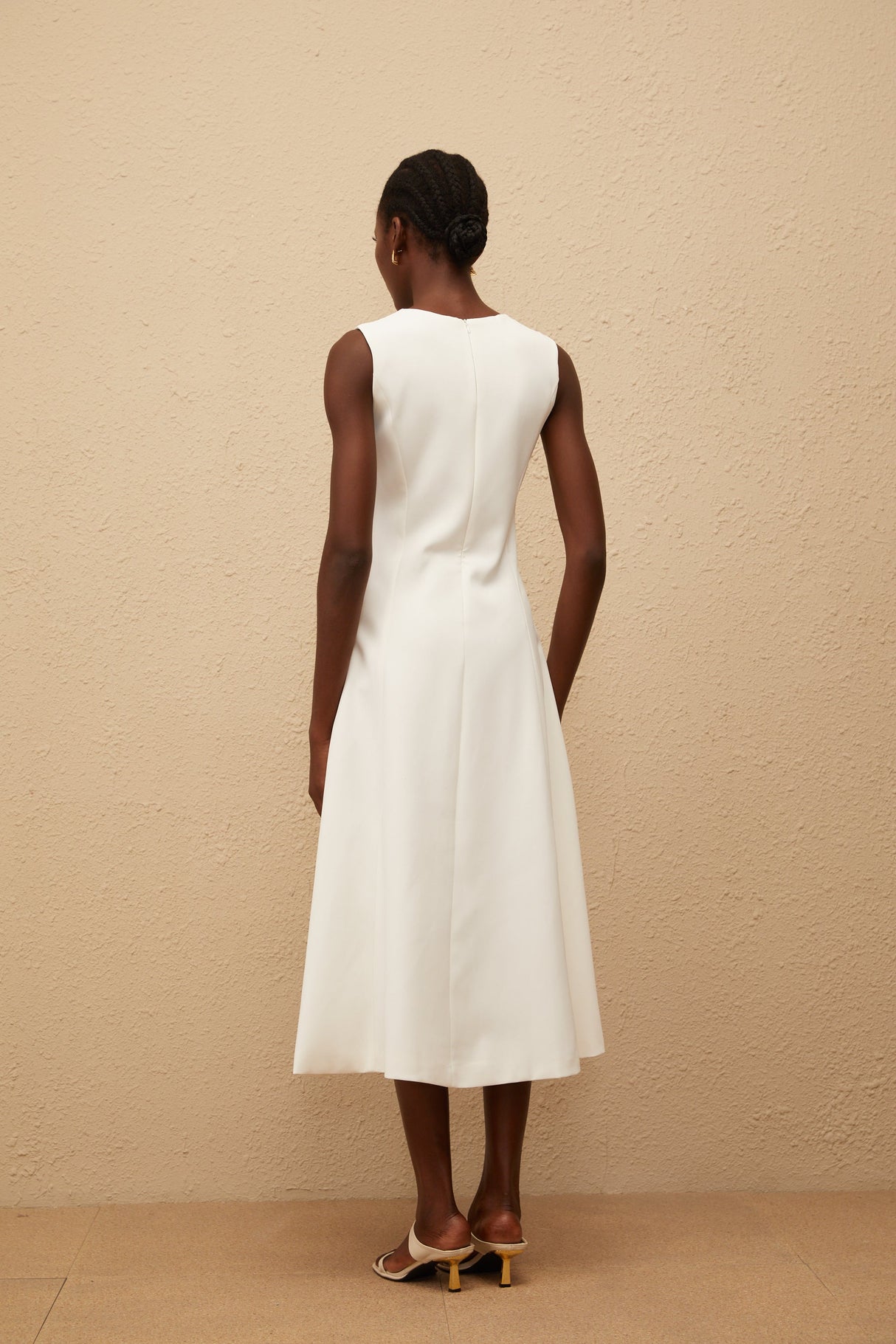 Aurohaya Mackenzie White Floral Embroidered Midi Dress