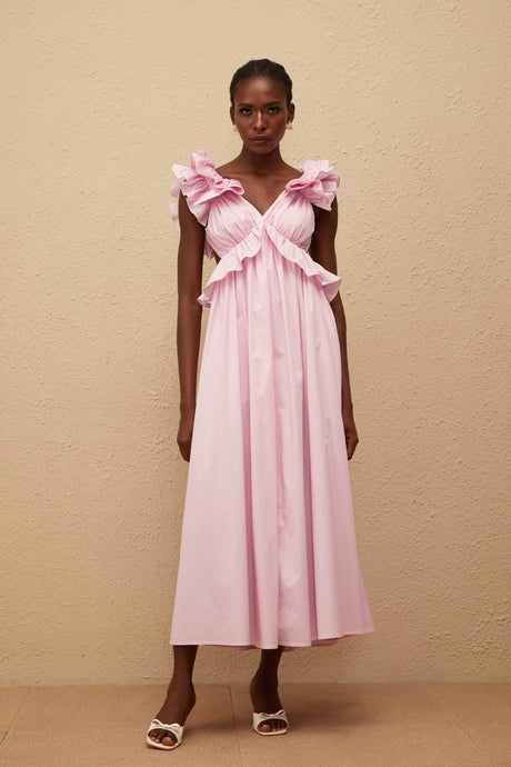 Aurohaya Adélaïde Pink Open Back Maxi Dress