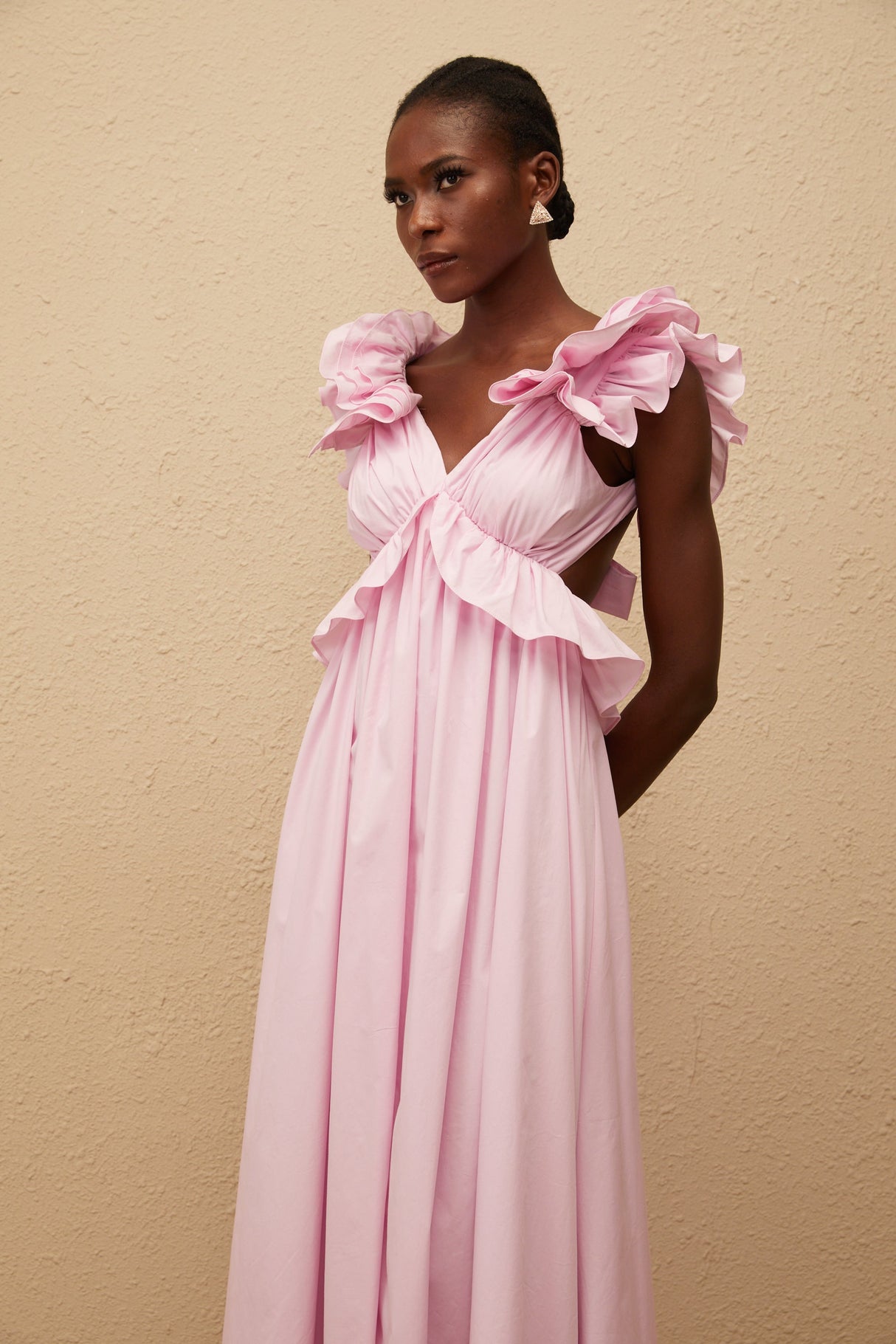 Aurohaya Adélaïde Pink Open Back Maxi Dress