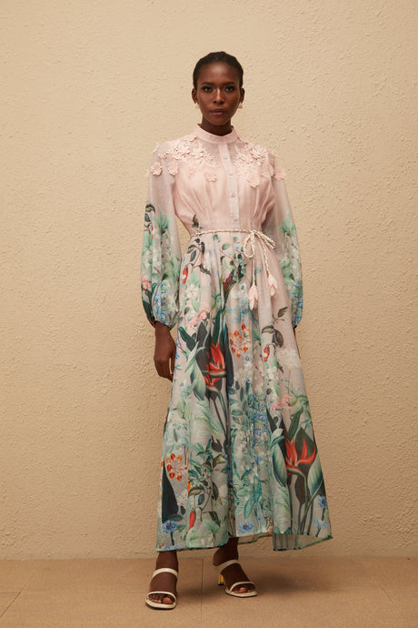 Aurohaya Delphine Green Floral Print Maxi Dress