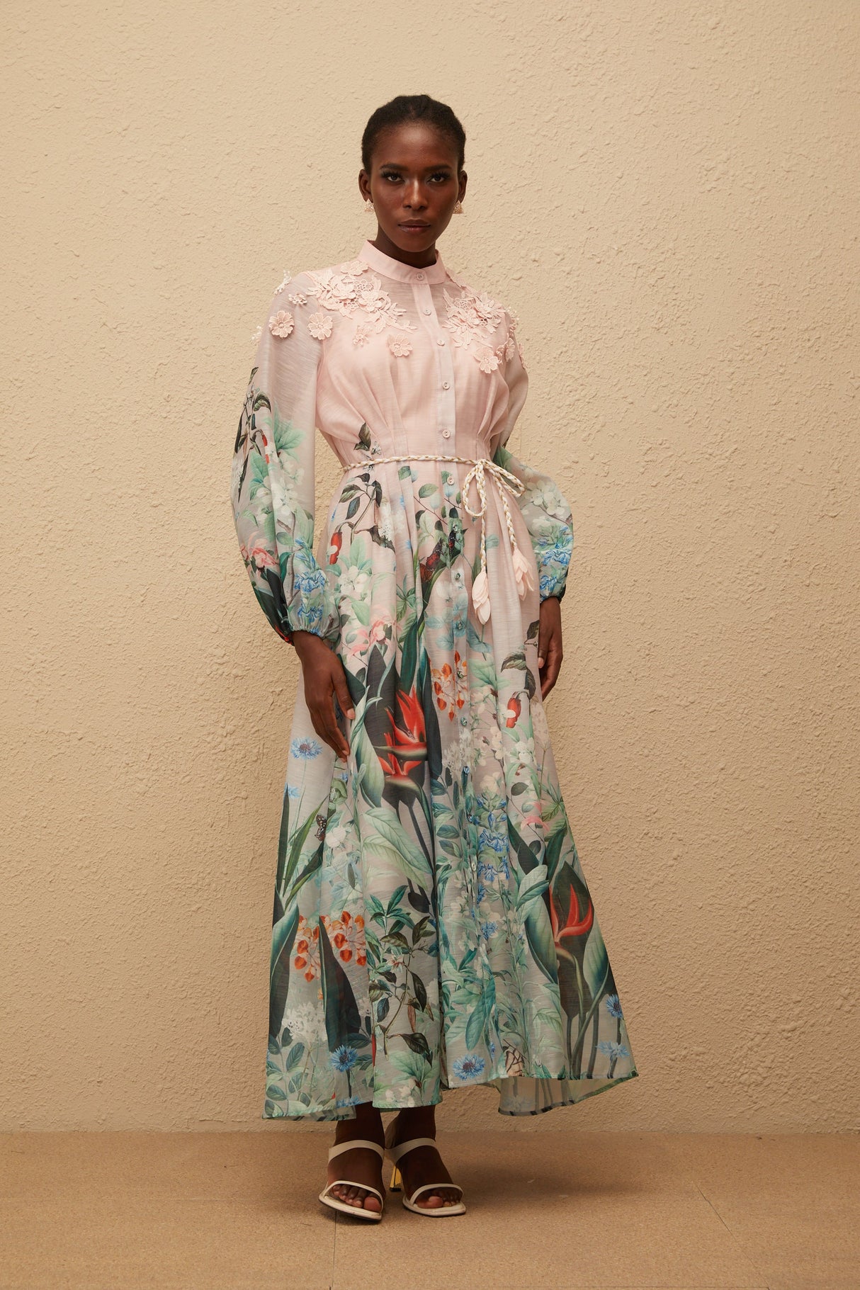 Aurohaya Delphine Green Floral Print Maxi Dress