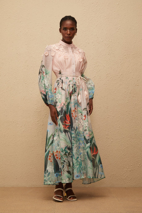 Aurohaya Delphine Green Floral Print Maxi Dress