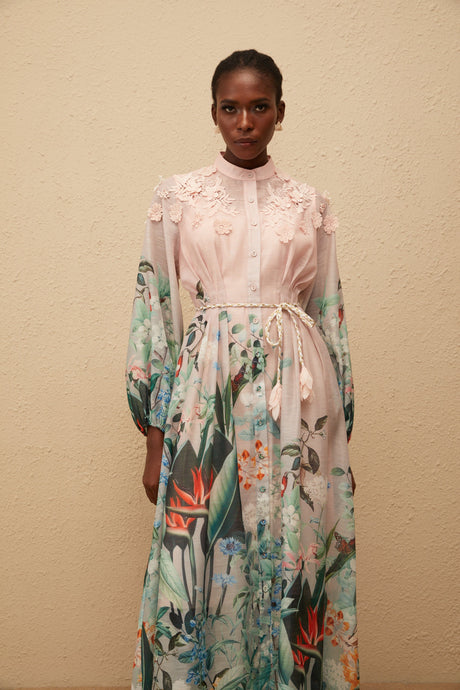 Aurohaya Delphine Green Floral Print Maxi Dress
