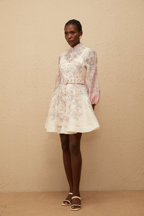 Aurohaya Fabienne Neutral Floral Print Mini Dress