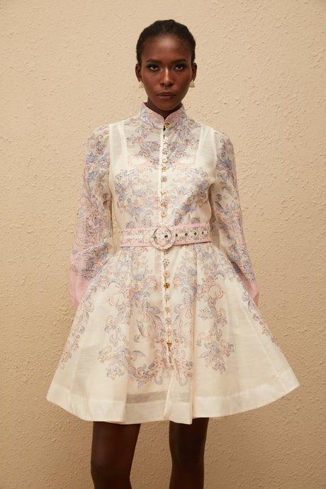 Aurohaya Fabienne Neutral Floral Print Mini Dress