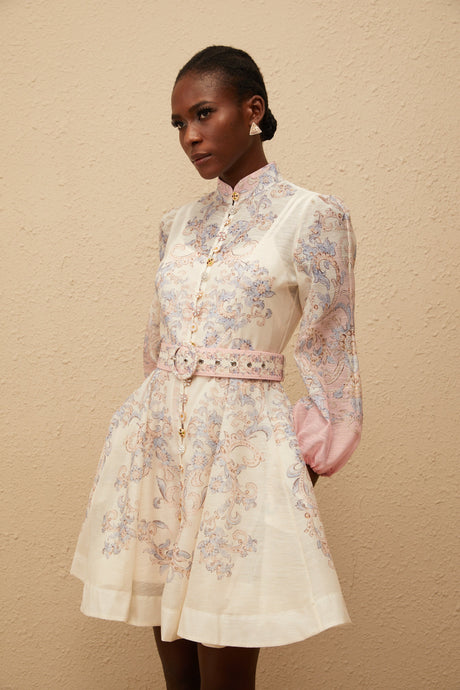 Aurohaya Fabienne Neutral Floral Print Mini Dress