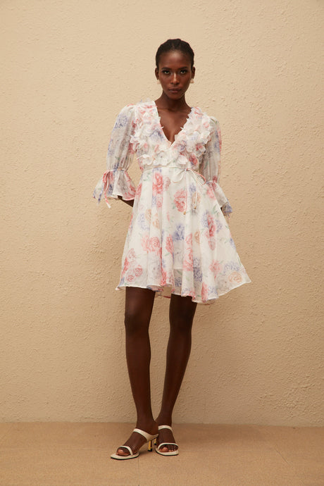 Aurohaya Téa White Floral Appliqué Mini Dress