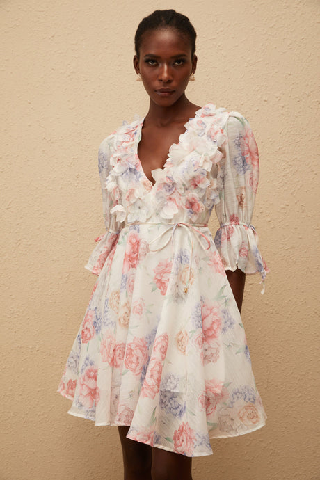 Aurohaya Téa White Floral Appliqué Mini Dress