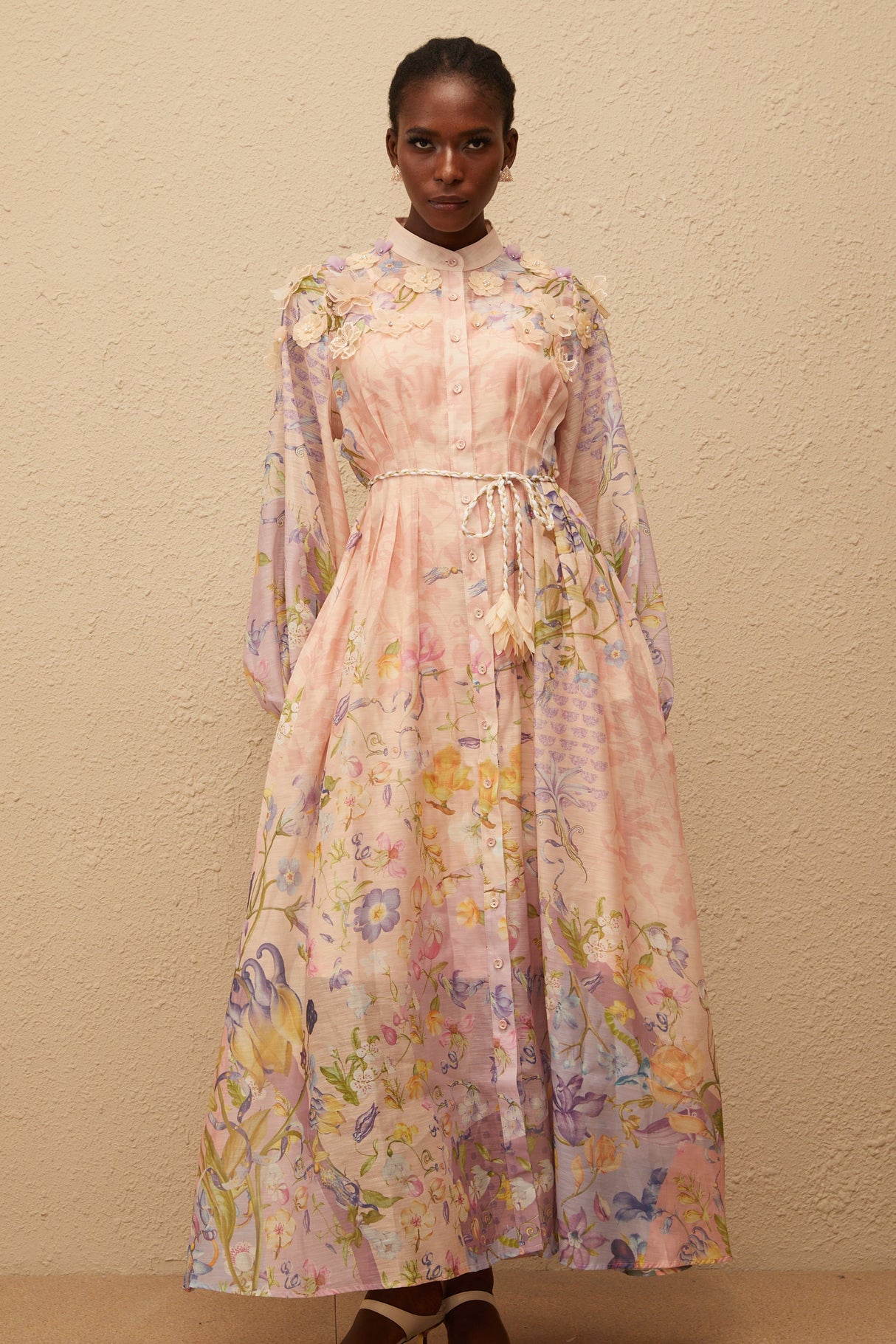 Aurohaya Delphine Pink Floral Print Maxi Dress